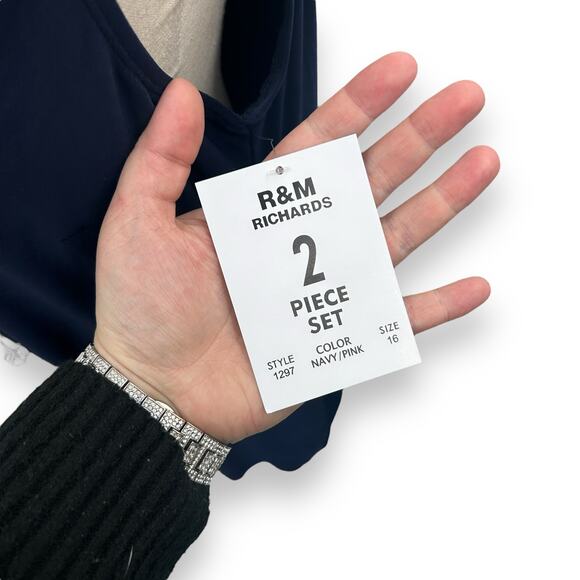 NEW R&M Richards Stretchy Shift Dress Size 16 Navy Blue Attached Necklace NEW - Picture 11 of 12